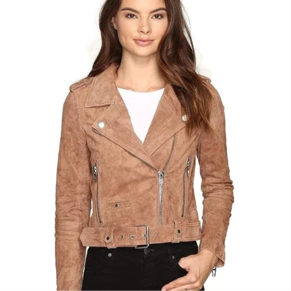 Blank NYC Brown Suede Leather Moto Jacket in Coffee Bean Size xs